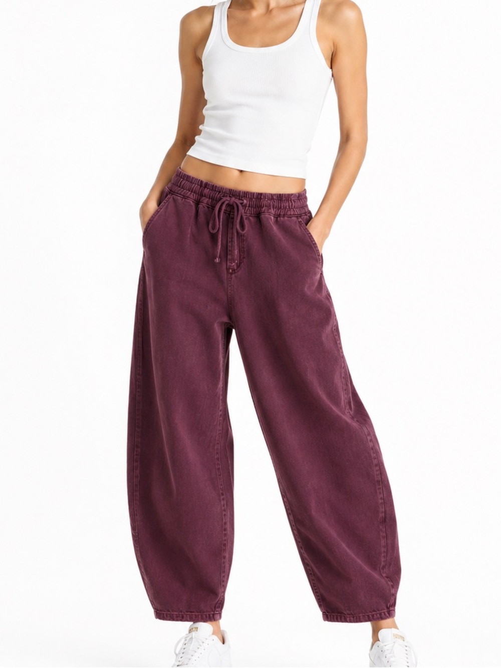 988.NEW Free People  Barrel Drawstring Pants — Deep Plum